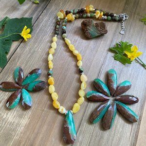 Baltic Amber Chrysoprase Necklace 925 Sterling Silver